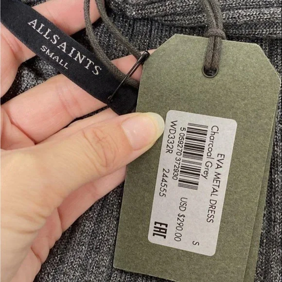 NWT All Saints Gray Ribbed Knit Sweater Dress Size S - Picture 9 of 9